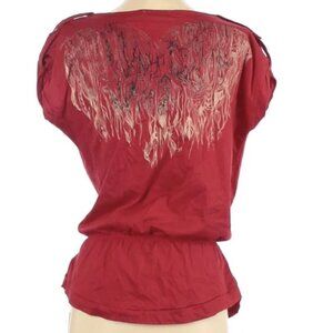 NEW Diesel Padusy Red Flame Print Cinch Waist Top
